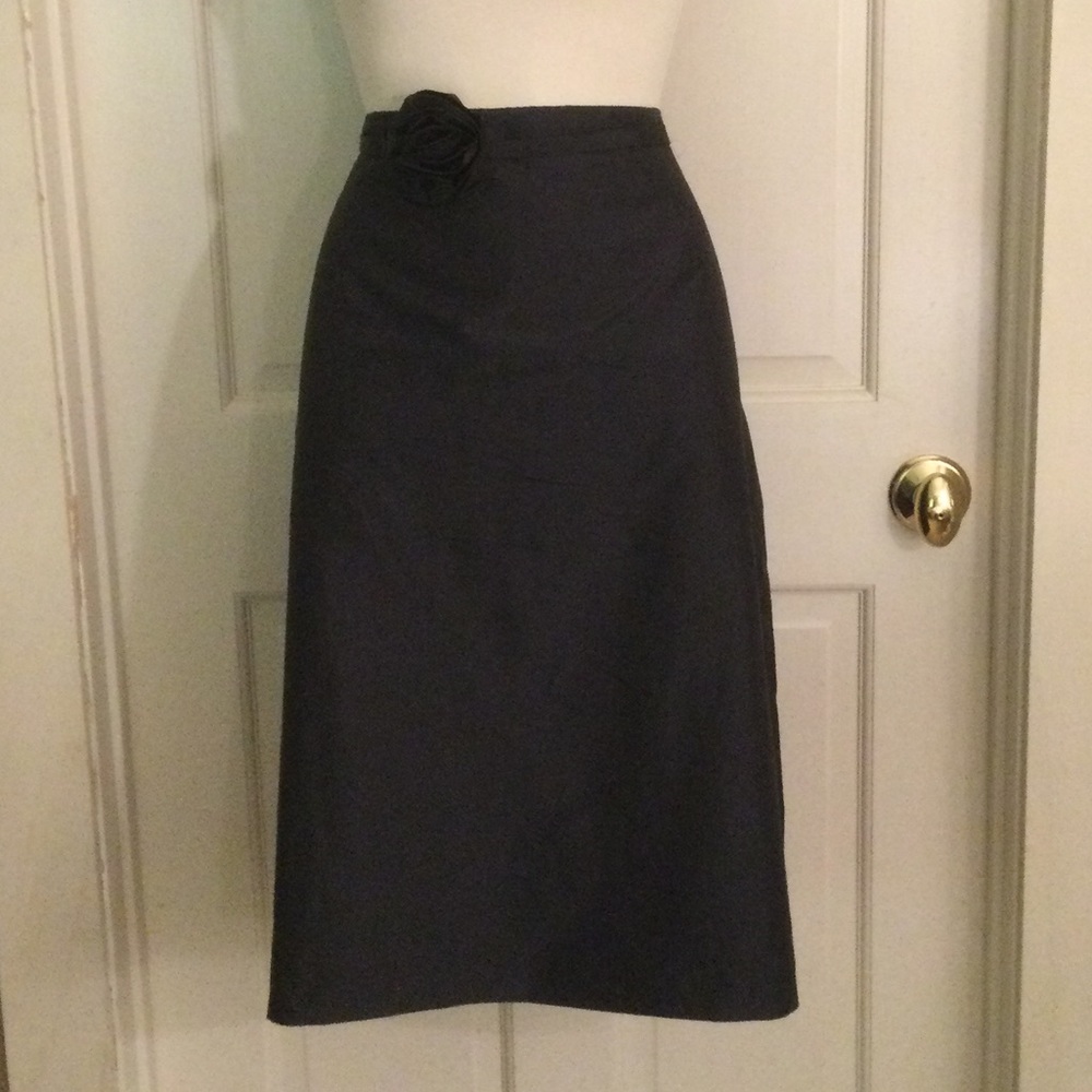 Doncaster Navy Silk Taffeta Skirt W/Rosette Belt